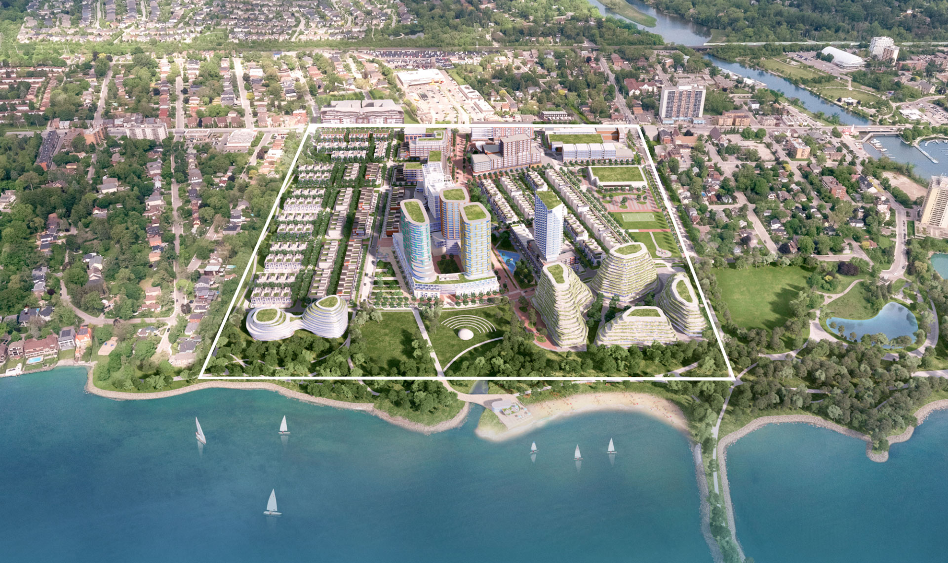 Concept image of the Mississauga Brightwater Waterfront Master Plan